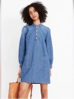 Madewell Denim Button-Front Long-Sleeve Dress
